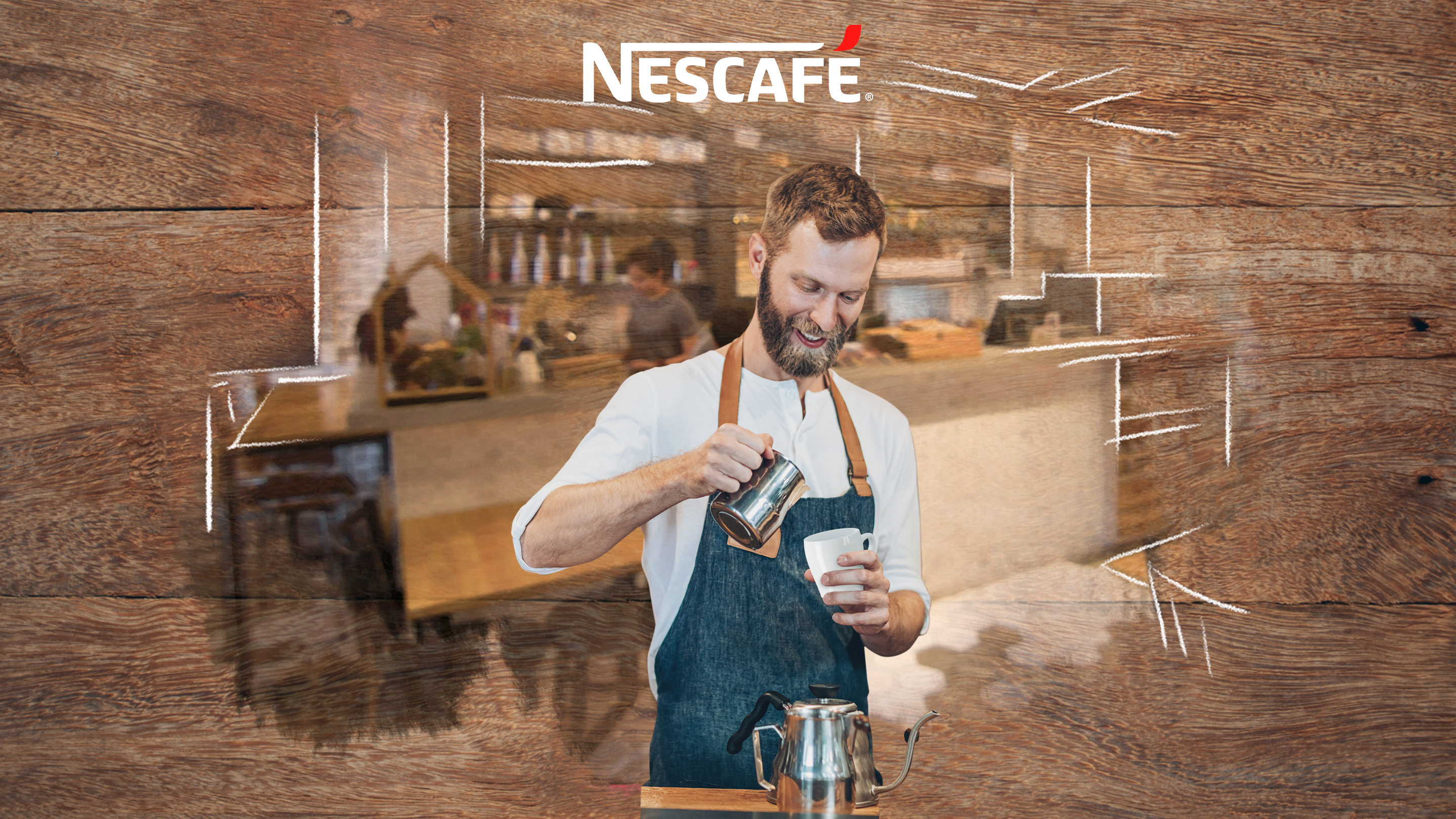 Barista Nescafé haciendo arte latte una receta de café
