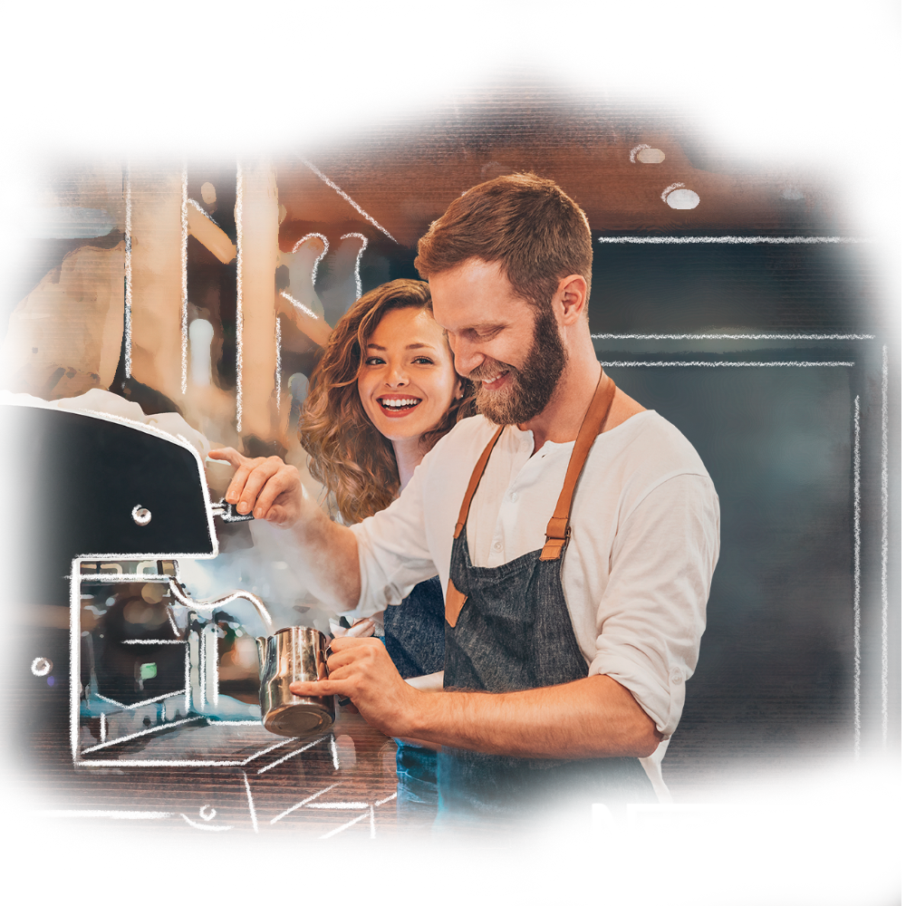dos jóvenes baristas trabajando en una cafeteria