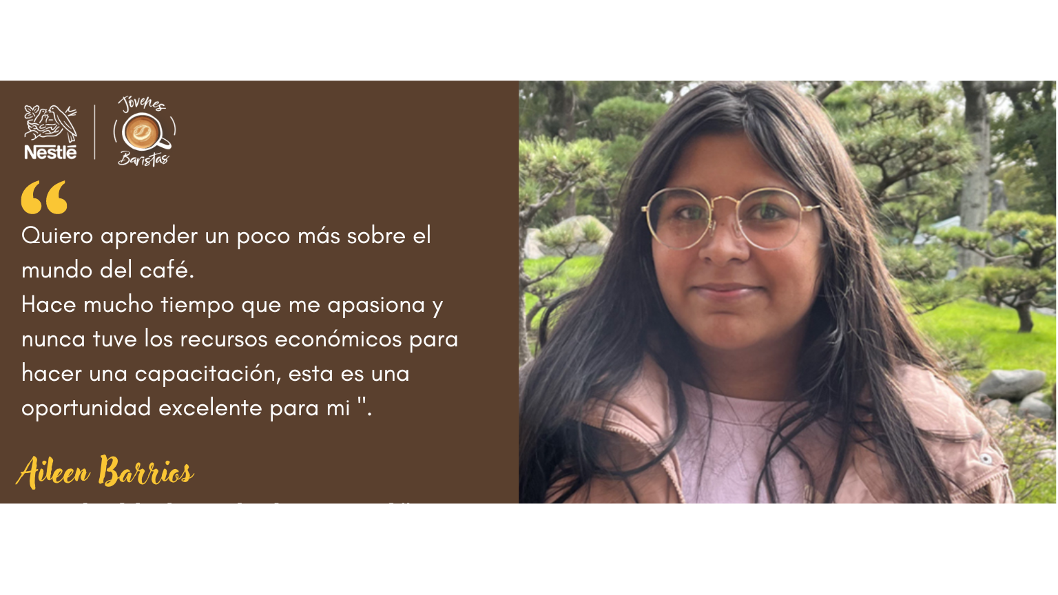 Joven dando testimonio de su participación en Nestlé Jóvenes Baristas