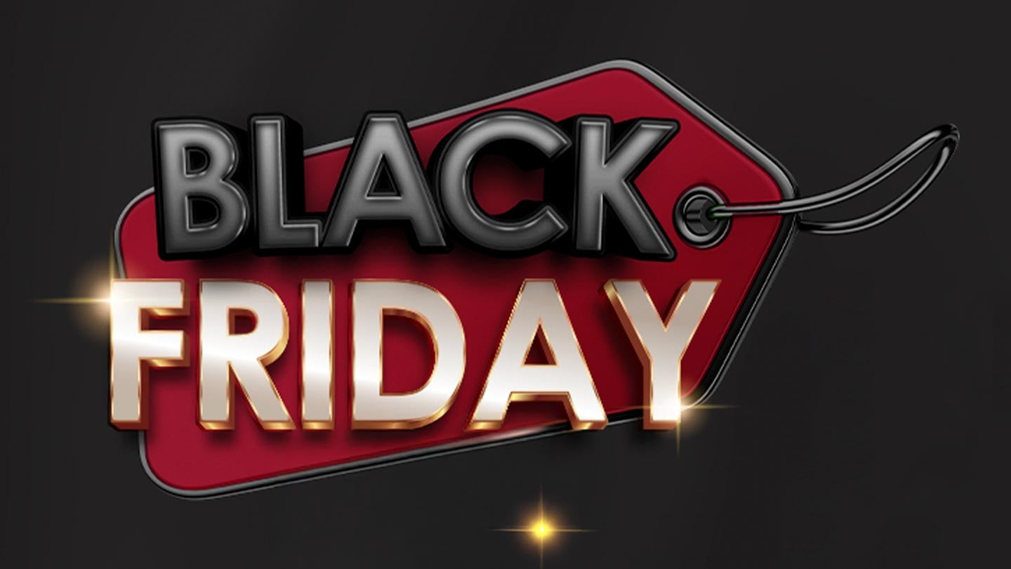 Etiqueta roja con el enunciado “Black Friday”