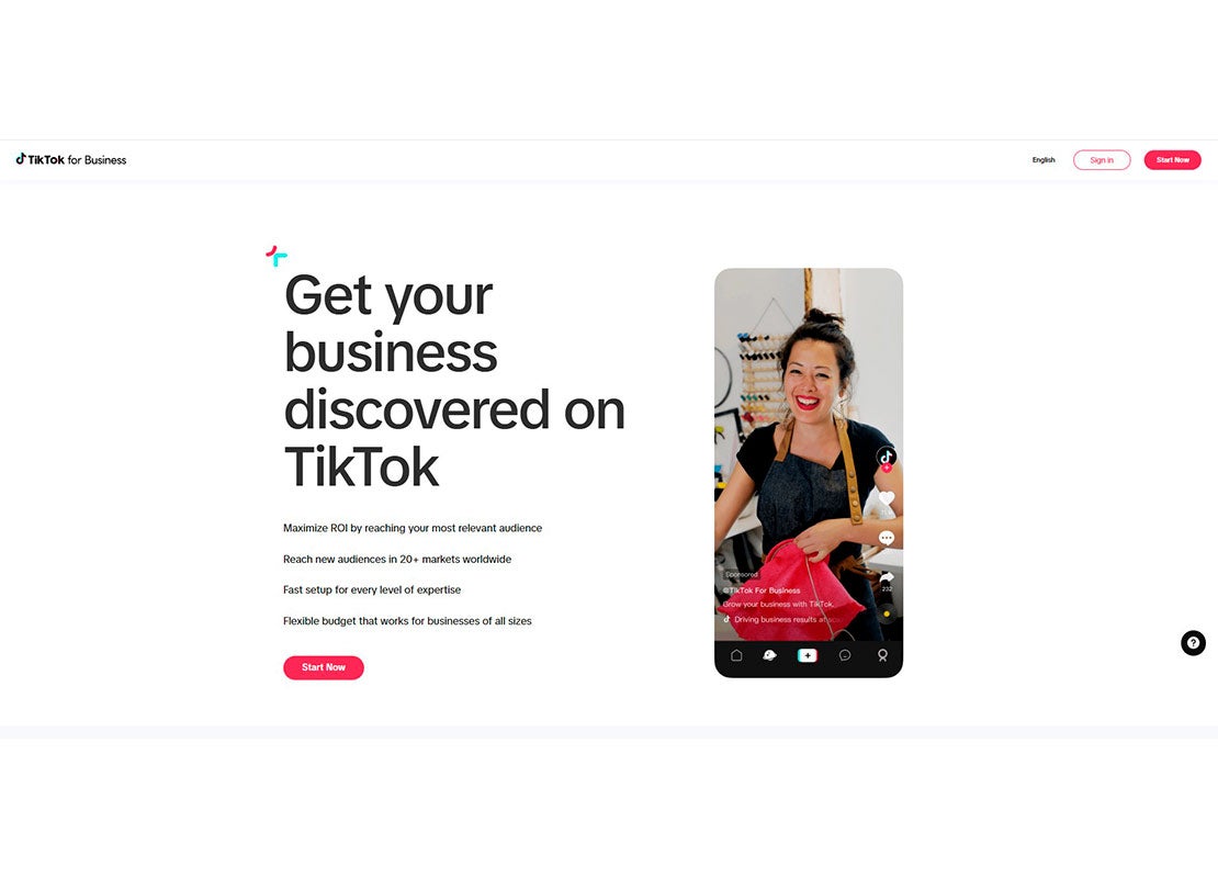 Captura de pantalla de la página de inicio de sesión de TikTok ads