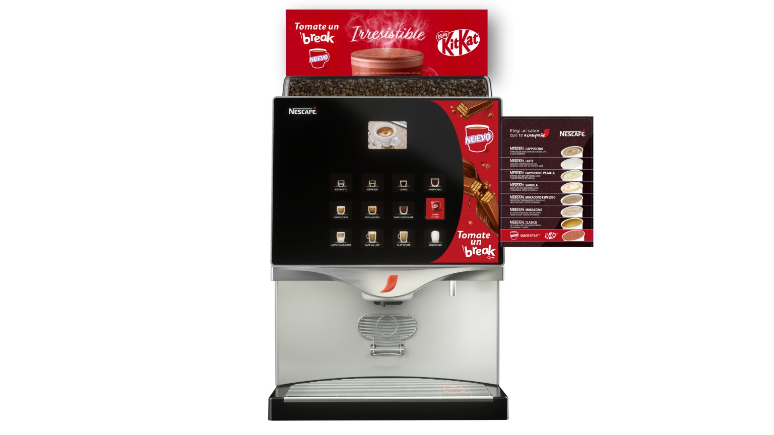 Maquina Nescafé con comunicación de kitkat chocolatada