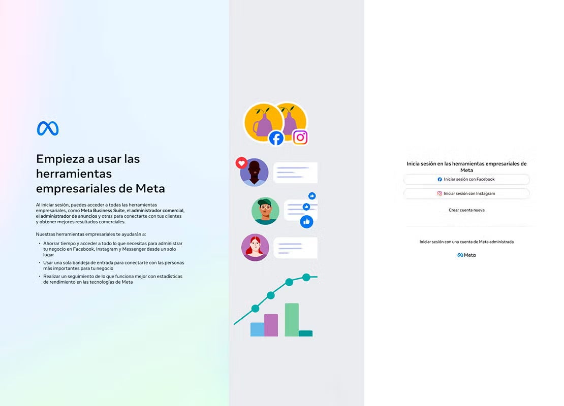 Captura de pantalla de la página de inicio de sesión de Meta ads