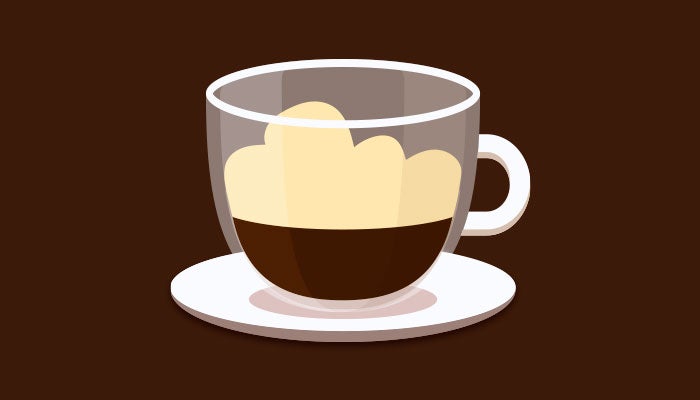 Capuccino con espuma de leche y espresso, bebida cremosa