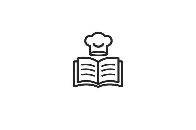 Ícono de un libro y cubiertos que representa la formación gastronómica de los estudiantes
