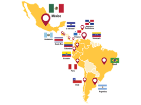 América Latina que muestra los países donde está presente el programa YOCUTA