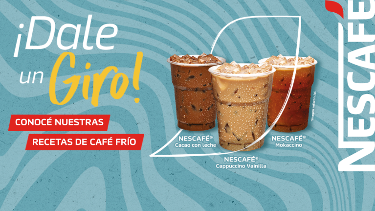 3 Vasos de café frío junto al logo NESCAFÉ