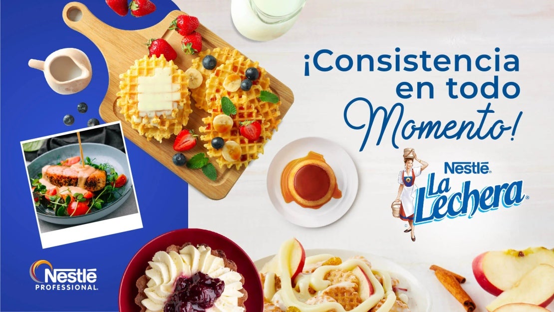 Waffles, pudines, fruta, galletas, cerdo agridulce, entre otras preparaciones elaboradas con productos LA LECHERA®