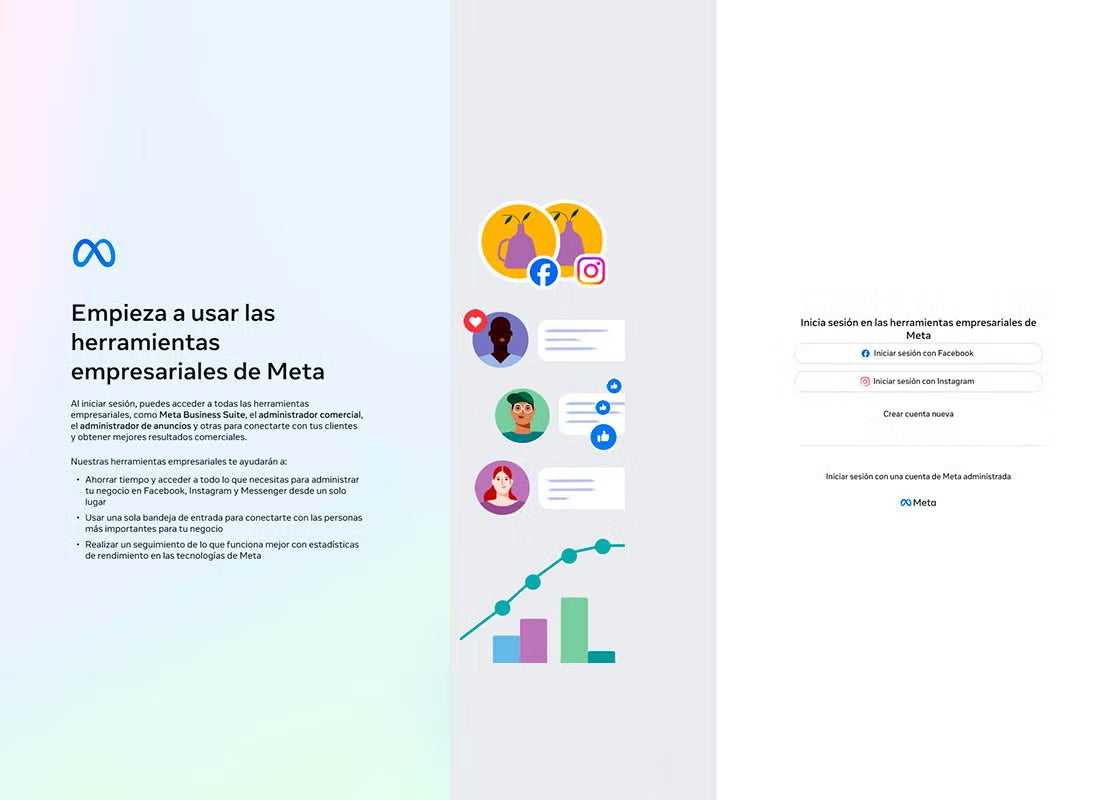 Captura de pantalla de la página de inicio de sesión de Meta ads