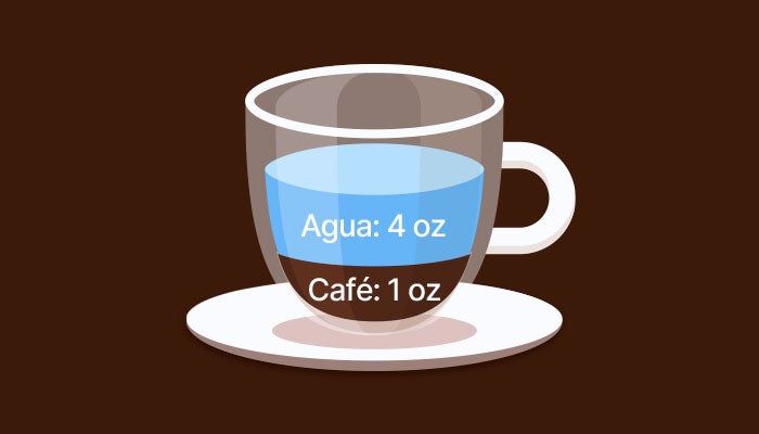 Café americano preparado con espresso y agua caliente