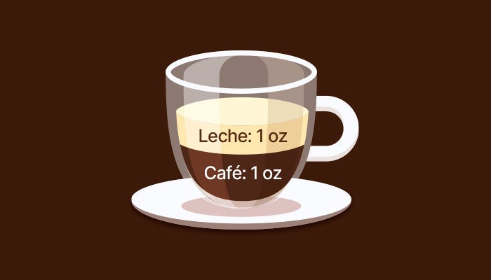 Café cortado con proporción equilibrada de leche y espresso
