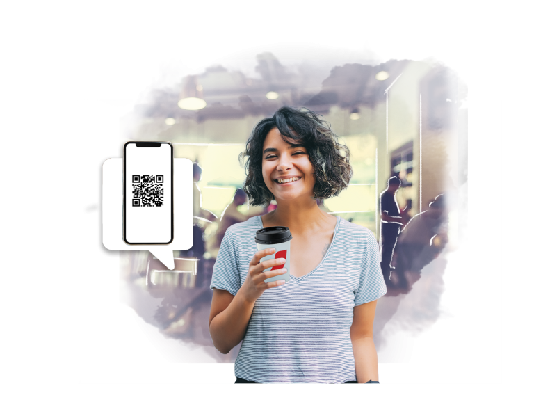 Cliente pagando con método QR su café desde su telefono