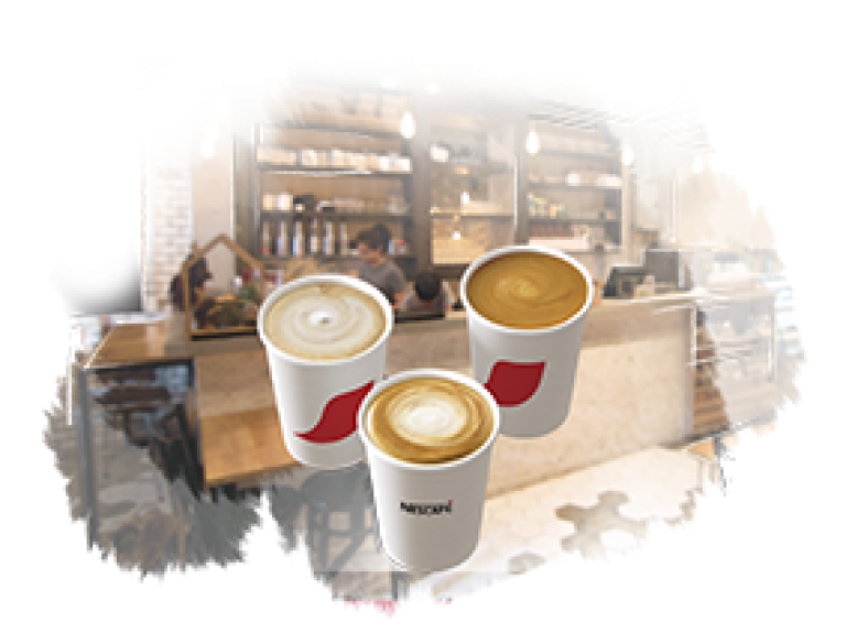 Vasos Nescafé con Recetas de café en una Cafetería