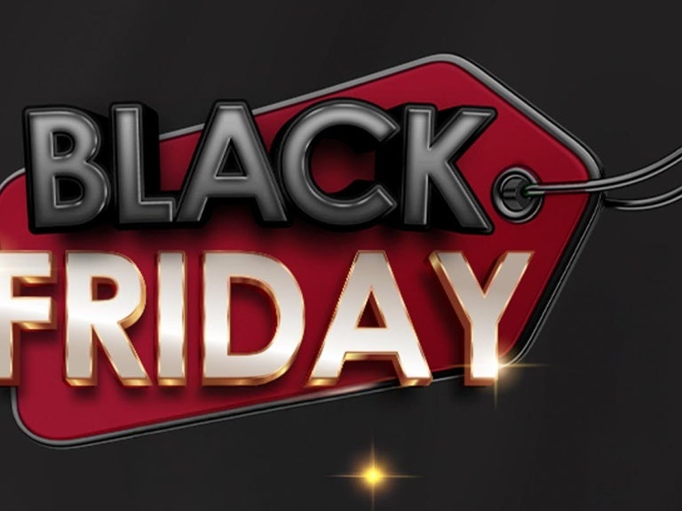 Etiqueta roja con el enunciado “Black Friday”
