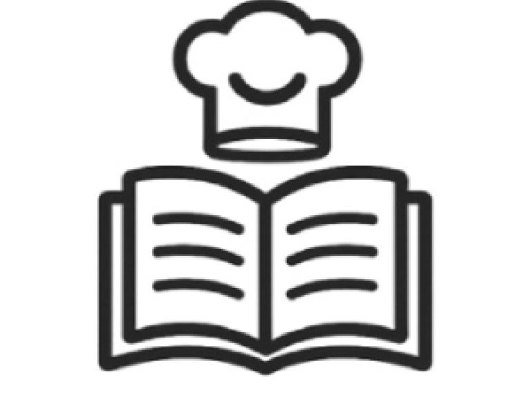 Ícono de un libro y cubiertos que representa la formación gastronómica de los estudiantes
