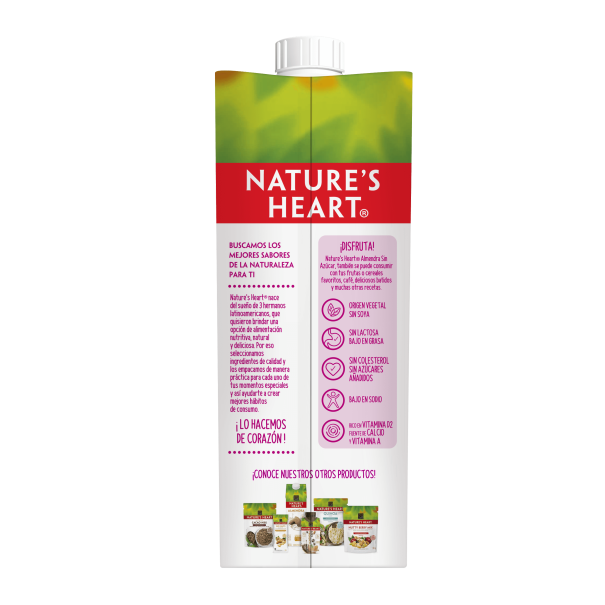 Tamaño de la caja de la bebida de Almendra sin azúcar añadida Nature's Heart respecto al cuerpo humano