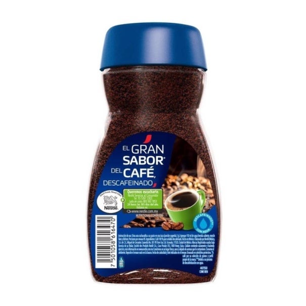 Parte trasera del frasco de Nescafé Decaf de 170 g con las instrucciones de uso