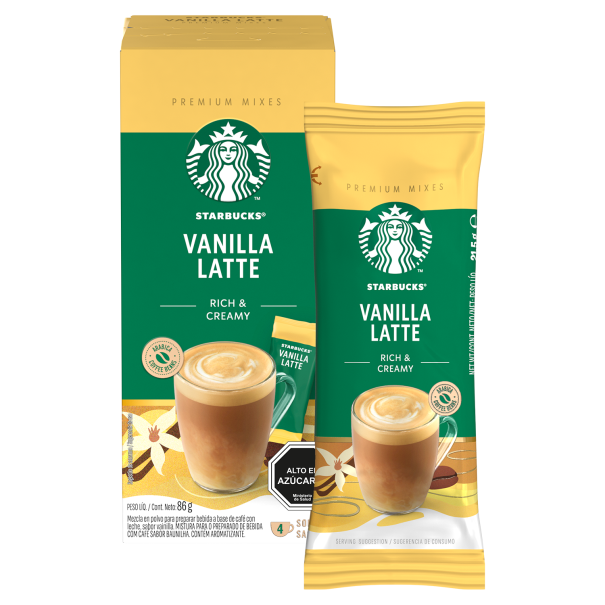 Caja con 4 Sticks de Vanilla Latte Starbucks por 21.5g c/u