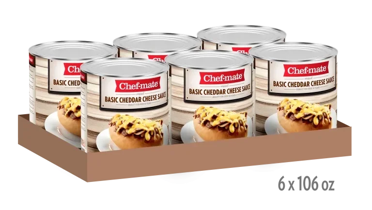 Seis latas de Chef-mate Basic Cheddar Cheese Sauce de 3kg c/u