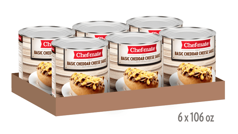 Seis latas de Chef-mate Basic Cheddar Cheese Sauce de 3kg c/u