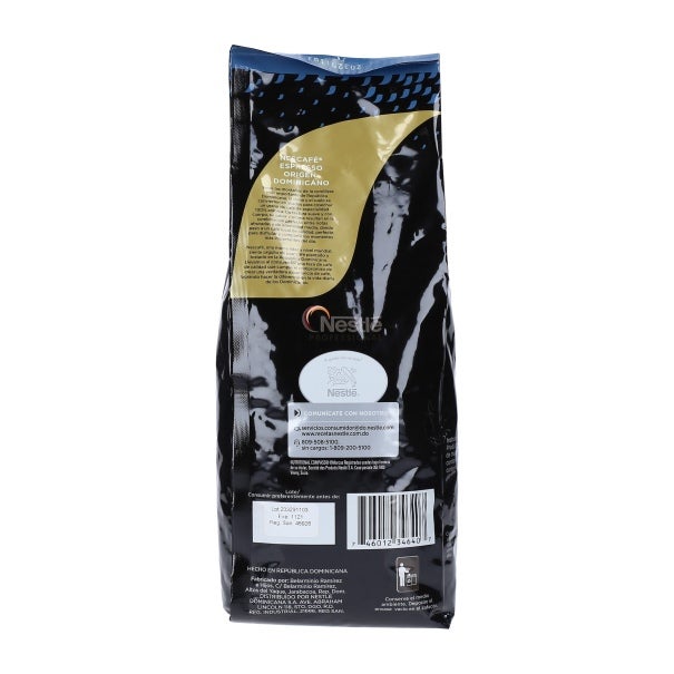 Parte de atrás de la bolsa de Nescafé® Espresso Origen Dominicano Café en granos
