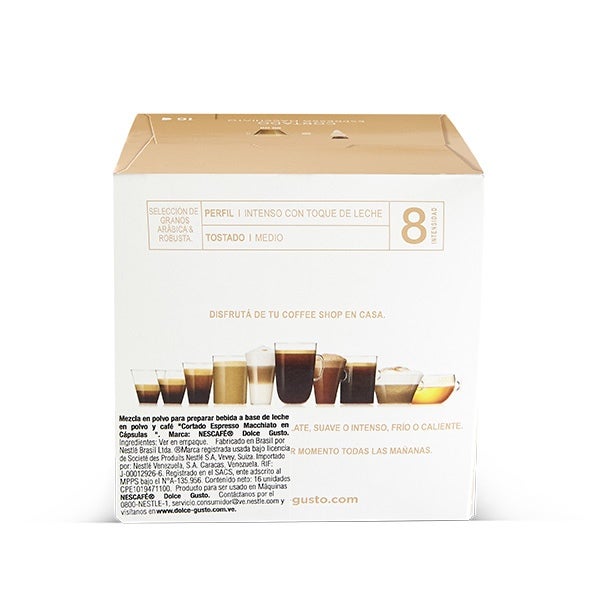 Cápsulas de café NESCAFÉ Dolce Gusto, modelo Cortado, 16 unidades, intenso con un toque de leche con intensidad de 8