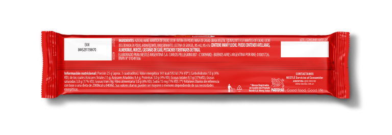 Dorso del Pack 90 gramos de Chocolate Nestlé con Maní