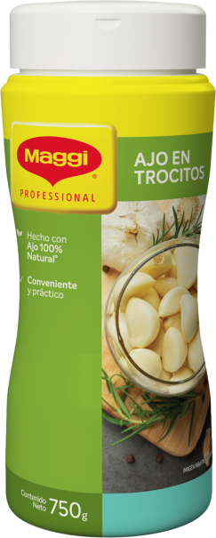 Vista frontal tarro de Ajo en Trozos MAGGI® 750g