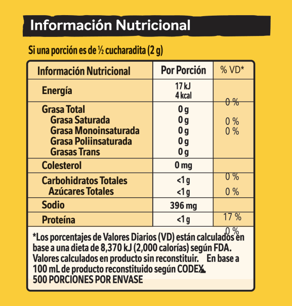 Tabla nutricional de MAGGI® Consomé 3 Carnes x 1Kg