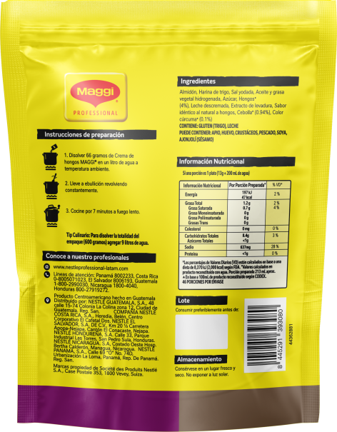 Vista posterior de doypack MAGGI® Crema de Hongos x 600g