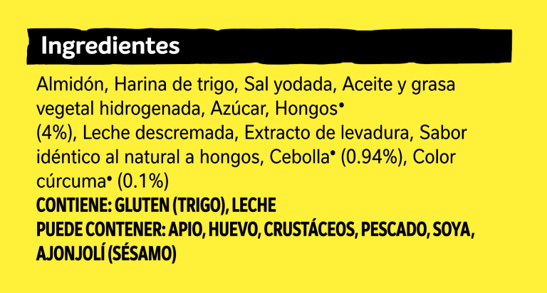 Lista de ingredientes de MAGGI® Crema de Hongos x 600g