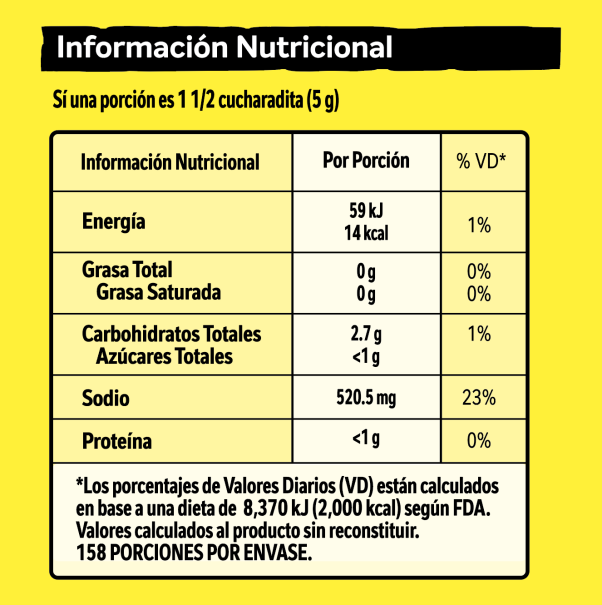 Tabla nutricional de MAGGI® Condimento Finas Hierbas x 790g
