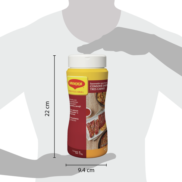 Vista del tamaño de tarro MAGGI® Consomé 3 Carnes x 1Kg