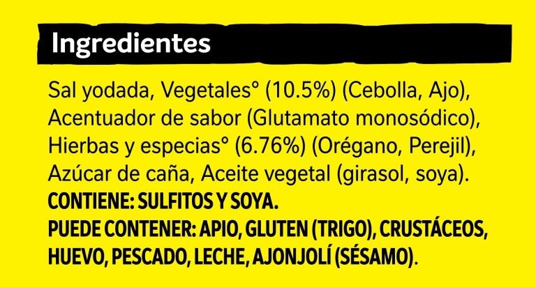 Lista de ingredientes de Sazonador Naturísimo MAGGI® Completo x 1kg