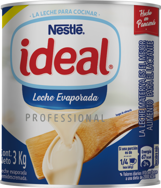 Vista frontal lata de leche evaporada semi descremada NESTLÉ® IDEAL® 3kg