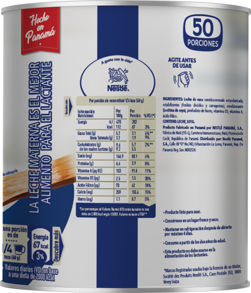Vista posterior lata de leche evaporada semi descremada NESTLÉ® IDEAL® 3kg