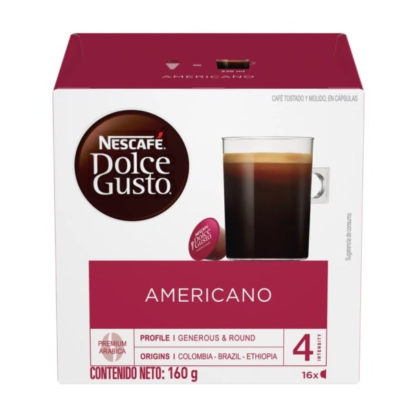 Caja de café NESCAFÉ® Dolce Gusto® Americano 16 cápsulas.