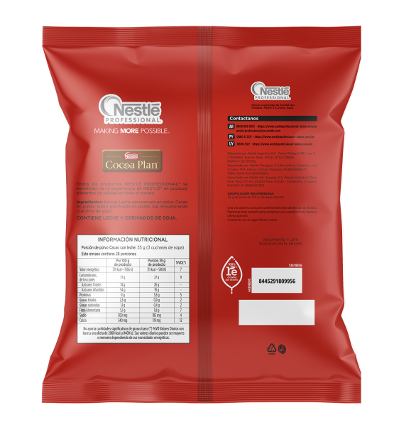 Imagen dorso de pack de Nestle Cacao con leche