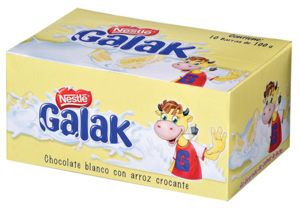 Chocolate blanco con arroz crocante Nestlé Galak en caja de 12 unidades de 90 g