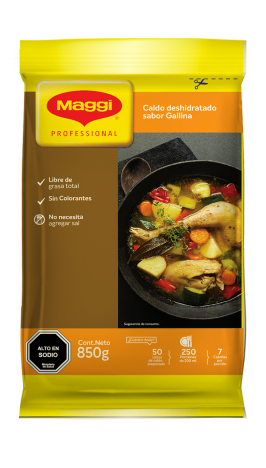 Bolsa de Caldo deshidratado sabor gallina Maggi en formato food service de 850 g