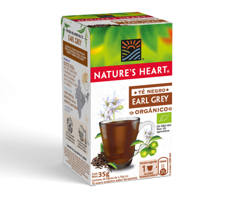 Caja con 20 sobres Té Negro Earl Grey Orgánico Nature’s Heart de 1.75g c/u 