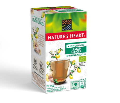 Caja con 20 sobres Infusión Limón Jengibre Orgánico Nature’s Heart de 1.75g c/u 