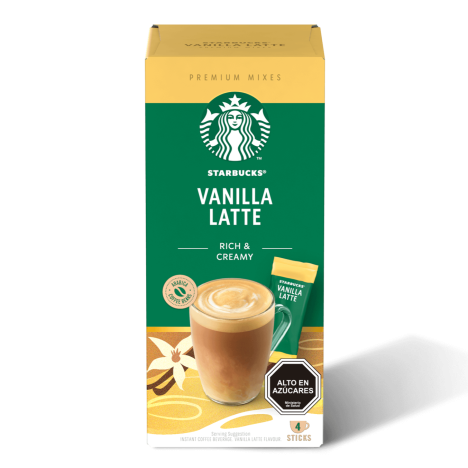 Caja con 4 Sticks de Vanilla Latte Starbucks por 21.5g c/u