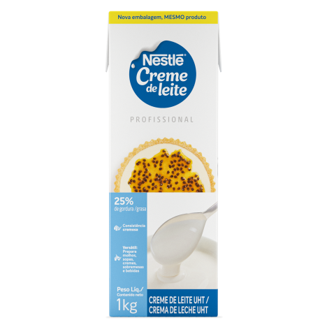 Nestlé Creme de Leite: Lata de 1 kg de crema de leche UHT profesional con 25% de grasa. Ideal para recetas.