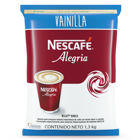 NESCAFÉ Alegria Vainilla, una mezcla instantánea para preparar café con leche sabor a vainilla. Ideal para dispensadores.