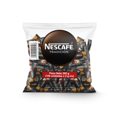Bolsa de NESCAFÉ® TRADICIÓN® de 200g con 100 unidades individuales de 2g cada una