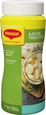 Vista frontal tarro de Ajo en Trozos MAGGI® 750g