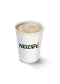Vaso biodegradable color blanco de Nescafé con bebida caliente en su interior
