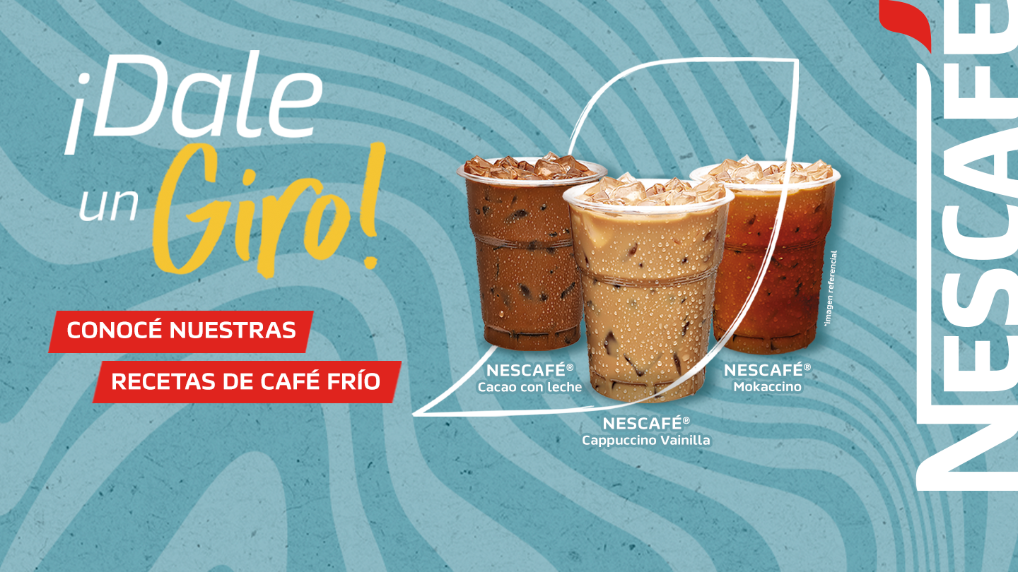 3 Vasos de café frío junto al logo NESCAFÉ