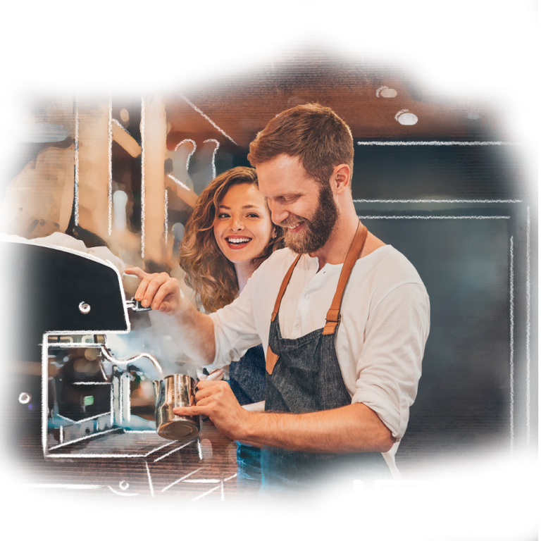 dos jóvenes baristas trabajando en una cafeteria